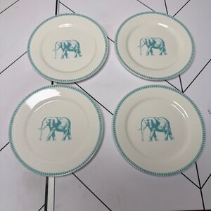 Set of 4 Ciroa Elephant Appetizer dessert side Plates White Teal 6.25in Modern